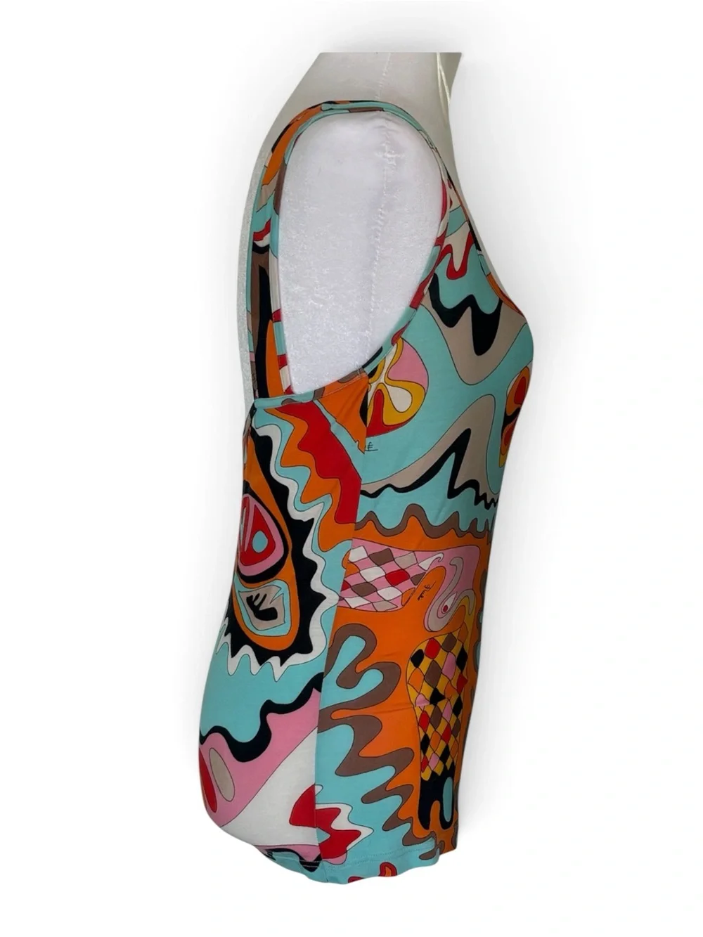 EMELIO PUCCI Aqua and Orange Abstract Scoop Neck Tank